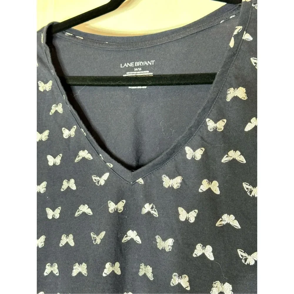Lane Bryant sz 14-16 blue with silver butterflies knit t-shirt - Picture 2 of 6